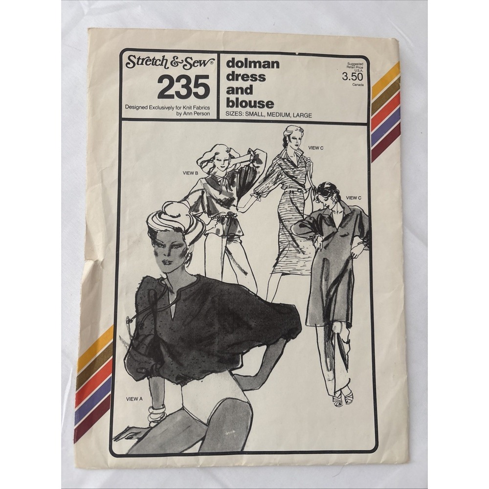 Stretch & Sew 235 Dolman Dress Blouse Pattern Size S-L Vintage Uncut Ann Person